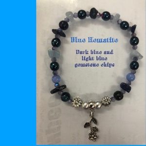 Blue hematite bracelet with natural gemstones